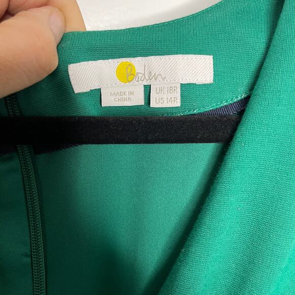 Boden Women's Faux Wrap Surplice Sheath Dress Size 14 Emerald Green J0617 - Picture 6 of 7